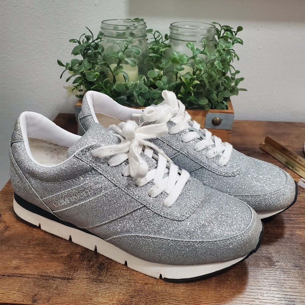 Calvin Klein rare silver glitter sneakers size 10